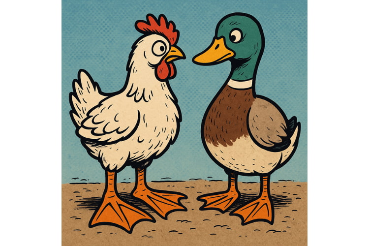 Mein Warum im Business Marketing: Ente und Huhn mit Entenfüßen