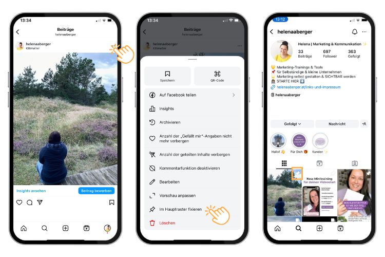 Instagram Beitrag anpinnen Anleitung Screenshot